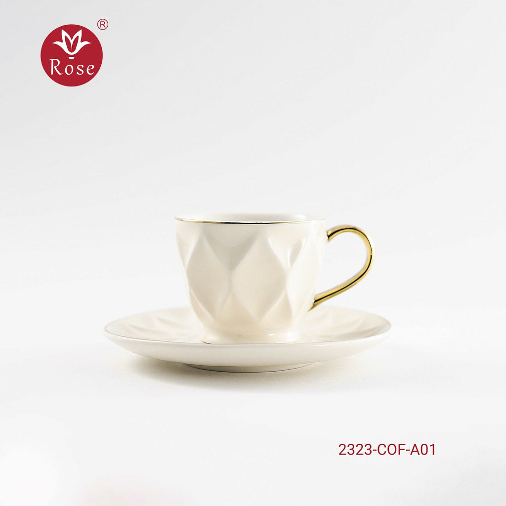 Coffee Cup & Saucer Set 6Pcs - Model 2323 Off White