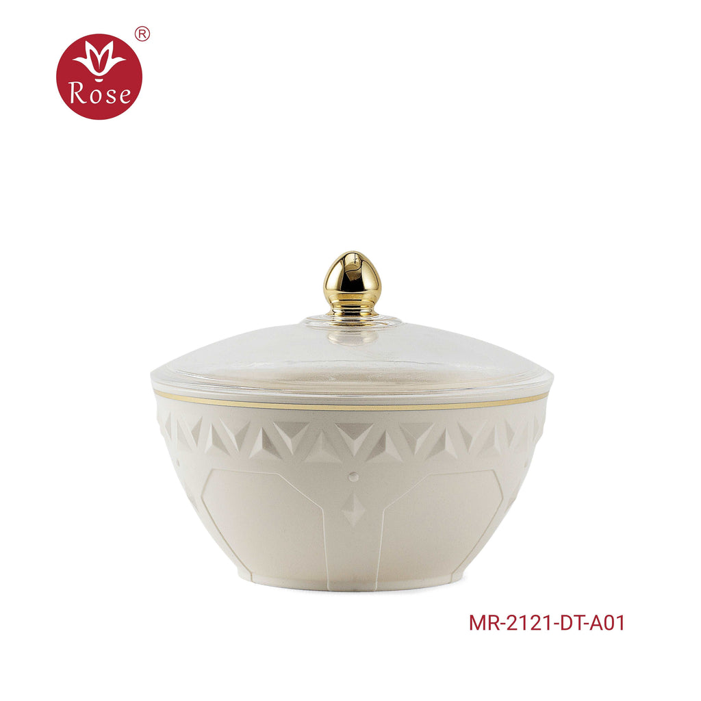 Dates Bowl with Lid - Model 2121 White with Gold Line