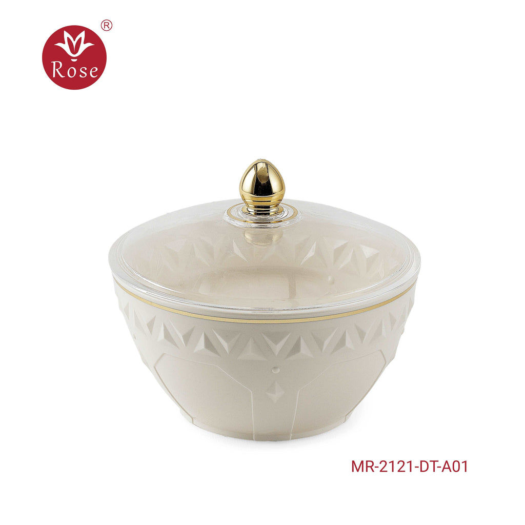 Dates Bowl with Lid - Model 2121 White with Gold Line